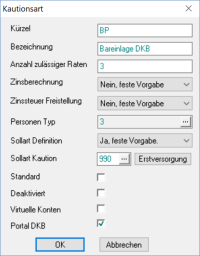 Katalog Kautionsart Bareinlage DKB