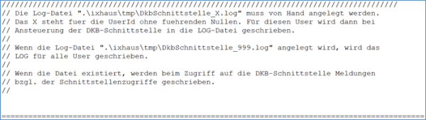 Header der Protokolldatei der Schnittstelle