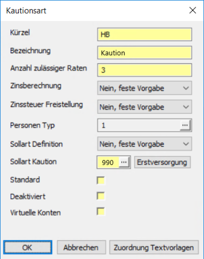 Kautionsart für eine Kaution im Zahlungsverkehr