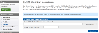 Bild 2: ELMA5-Zertifikat generieren